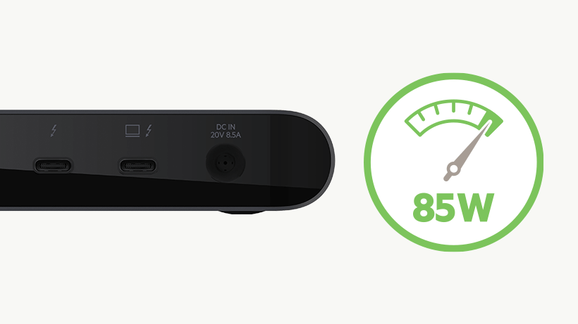 Belkin Thunderbolt 3 Dock Pro with 85W icon overlaid