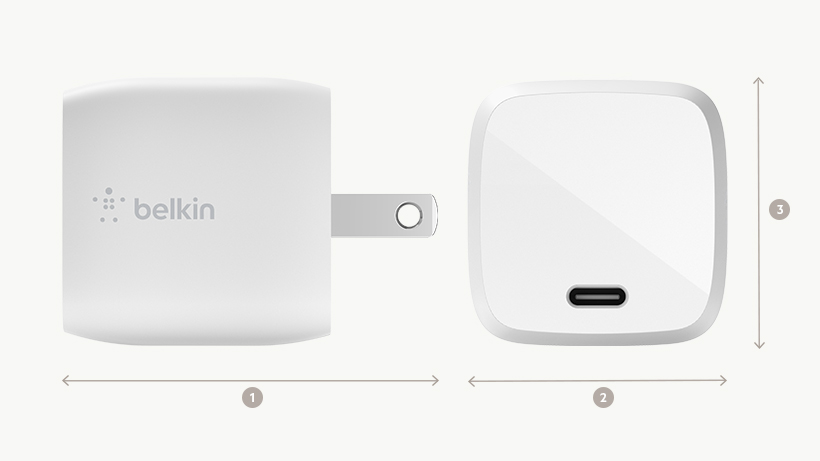 BOOST↑CHARGE USB-C GaN Wall Charger dimensions diagram